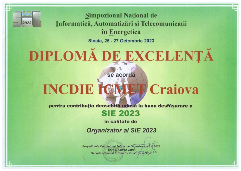 Diploma Excelenta SIER 2023 ICMET