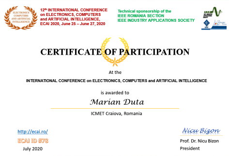 Certificat ECAI 2020 Marian Duta
