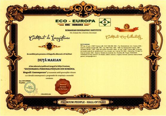 Certificat ECO-EUROPA Marian Duta 2015