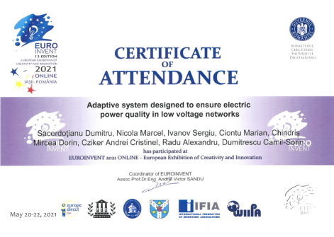 Certificat Participare EUROINVENT 2021