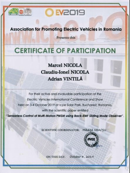 Certificat Participare EV 2019 Sensorless