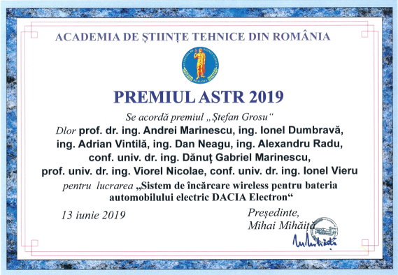 Diploma Premiul ASTR 2019 ICMET