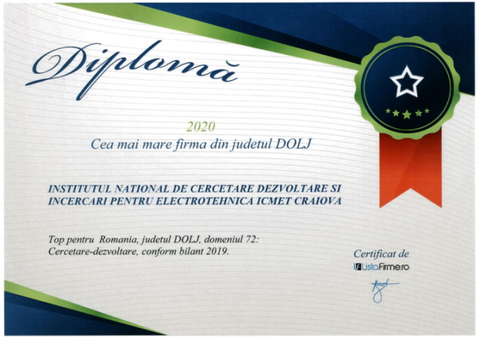 Diploma Cea mai mare firma din Dolj 2020