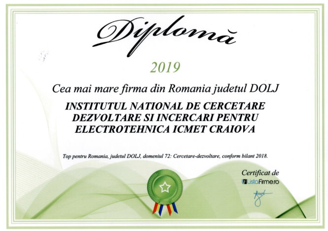 Diploma Cea Mai Mare Firma Dolj 2019