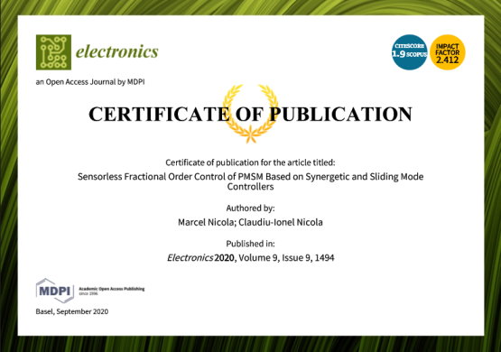 Certificat Publicare Electronics MDPI 2020