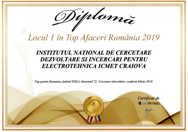 Diploma Top Afaceri Locul 1 2019